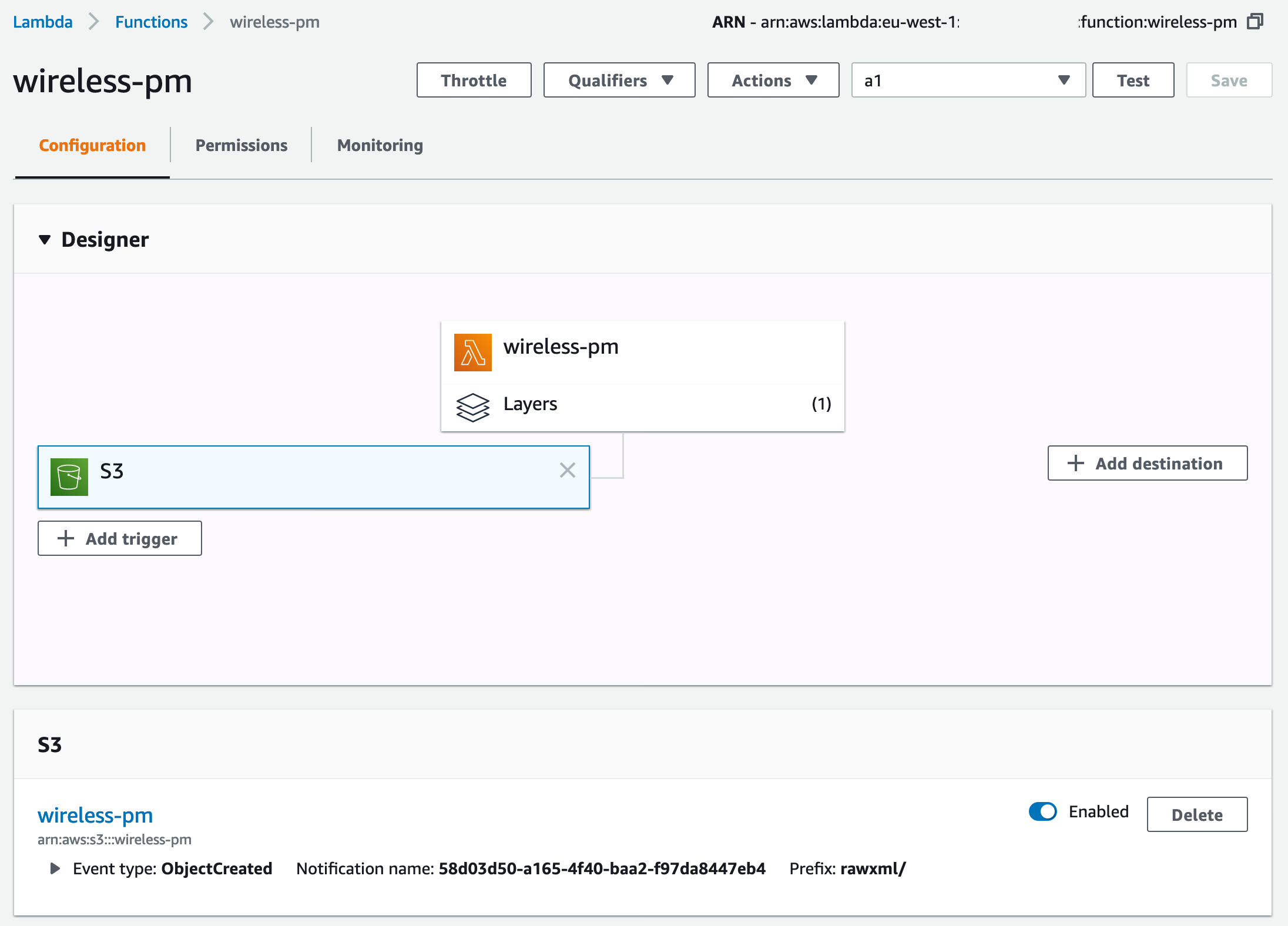 Lambda function properties in AWS Manamgement Console