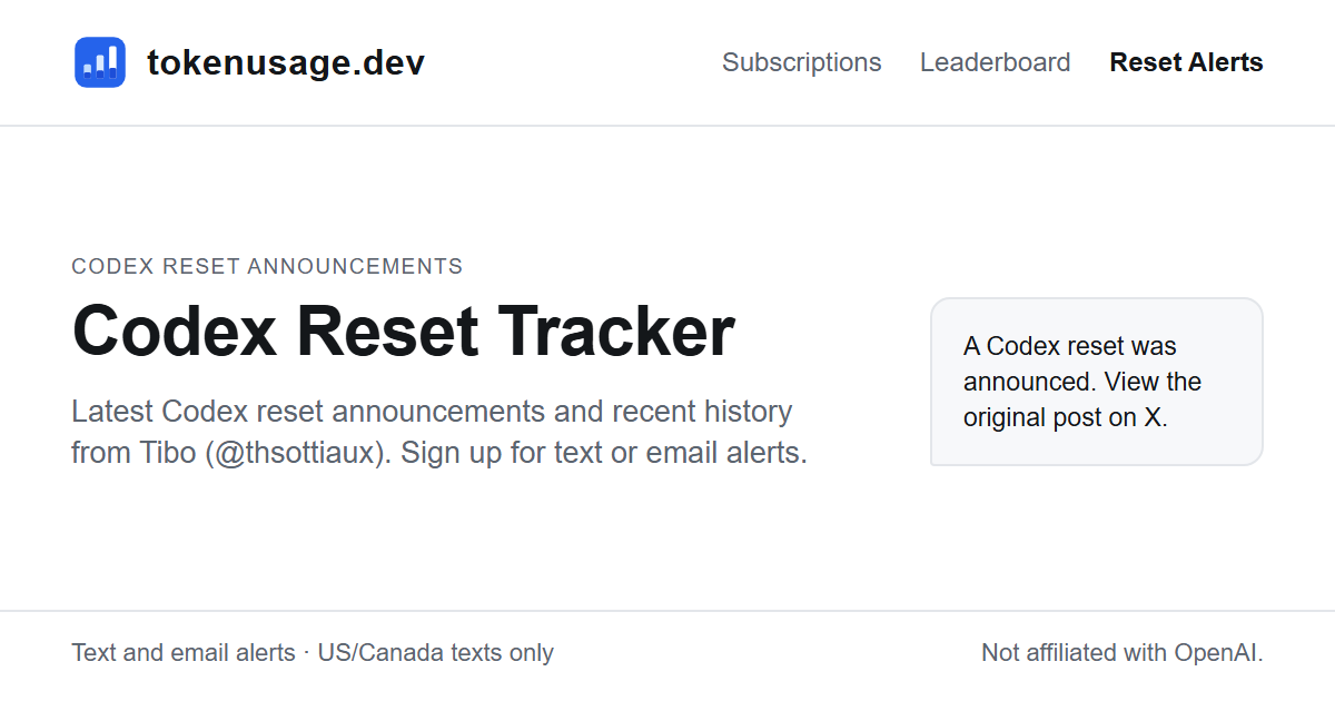 Codex Reset Tracker on tokenusage.dev