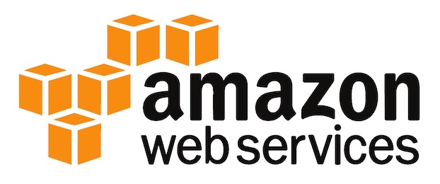 Amazon Web Services (AWS) logo depicting five orange colored boxes and the text Amazon Web Services