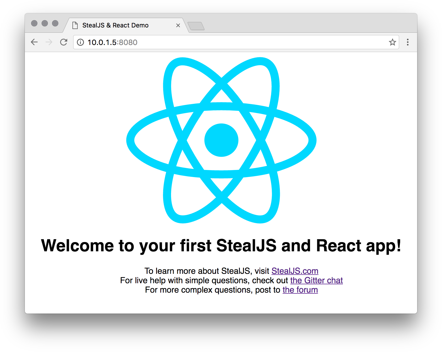 Steal-React Example Screenshot