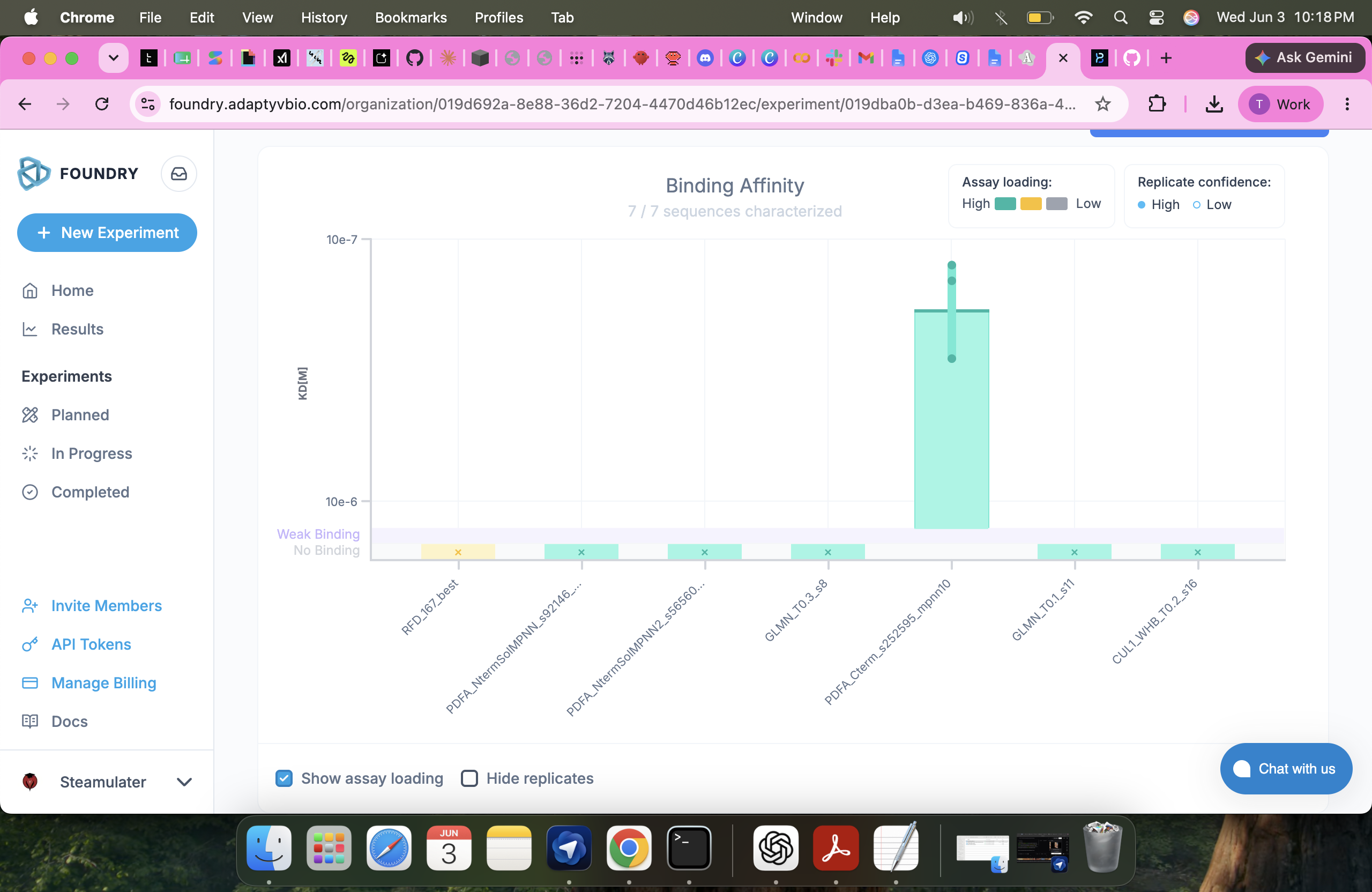 Adaptyv Foundry binding affinity and assay loading overlay