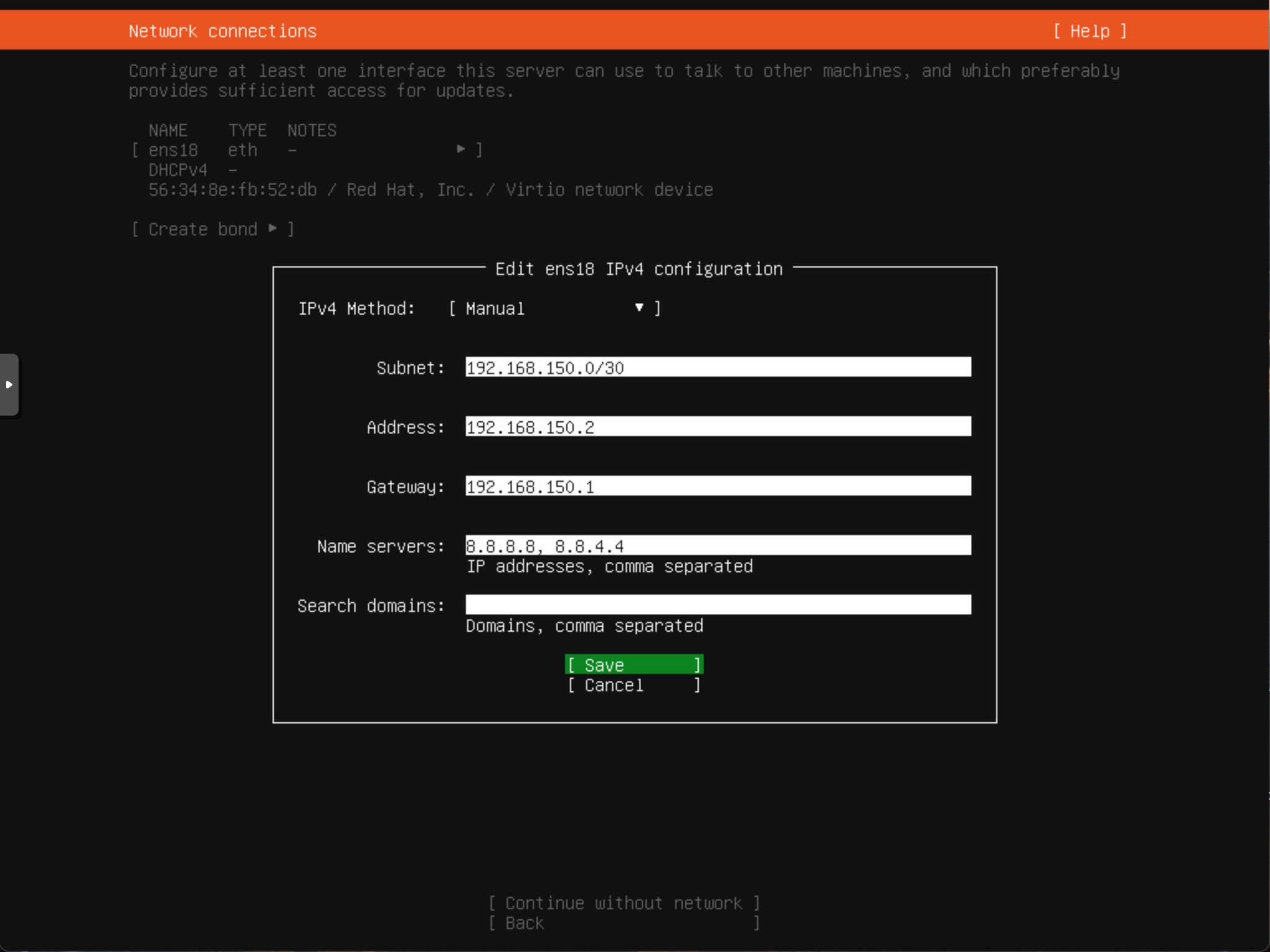 Ubuntu 20.04 network configuration dialog