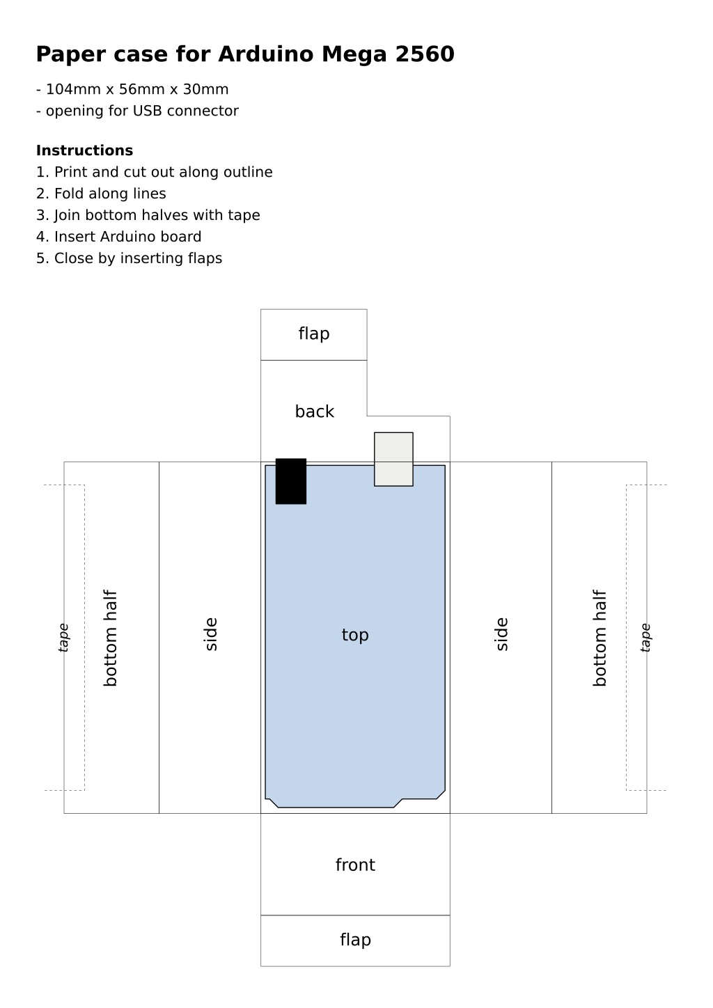 Arduino paper case plan as pixel graphic