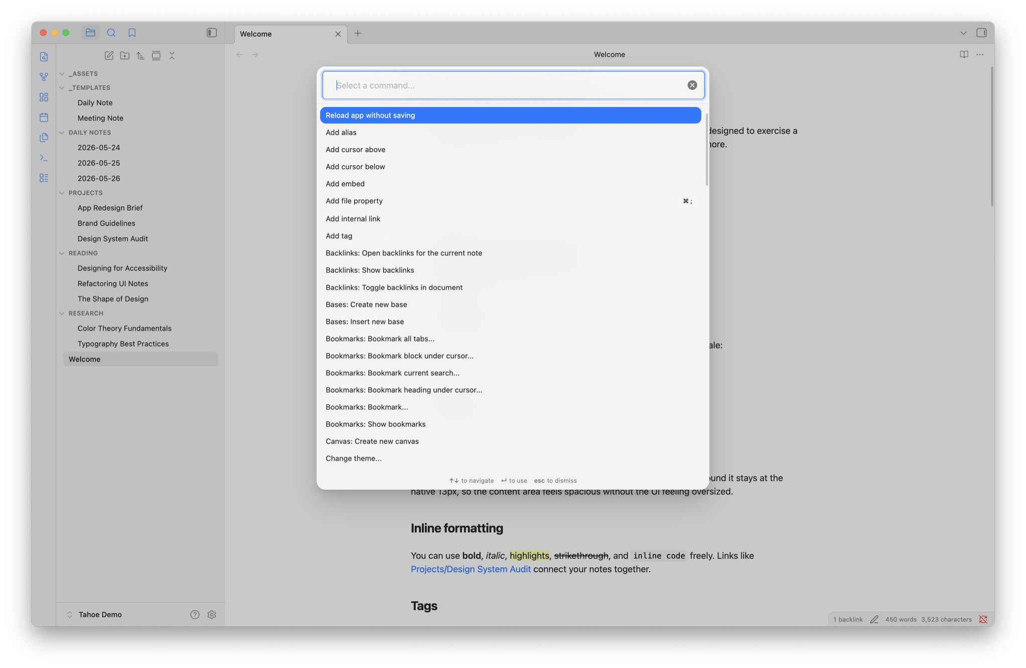 Command palette with glass blur — light mode