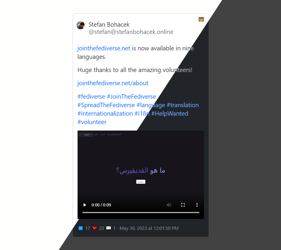 A diagonally split screenshot of an embedded post, showing a light and dark version.