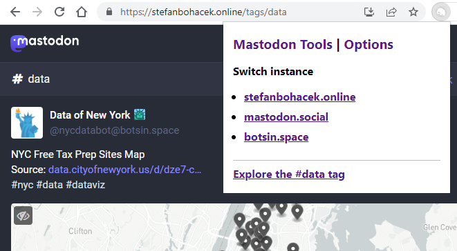Screenshot of the settings page with a text field for adding your Mastodon instances.