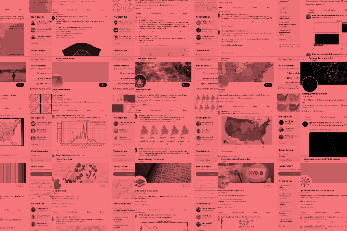 A tinted collage of various data-driven Twitter bots