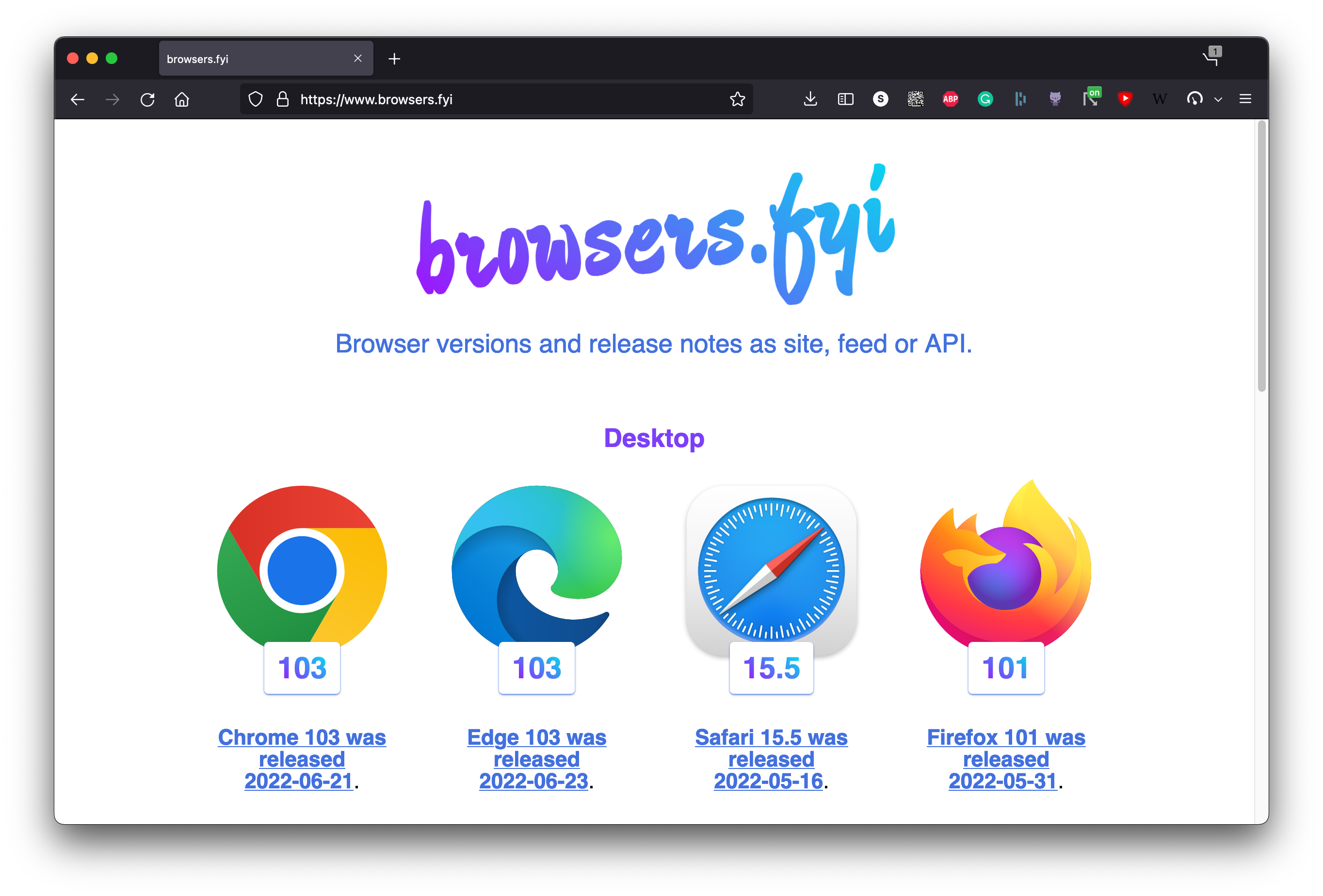 Screenshot of browsers.fyi