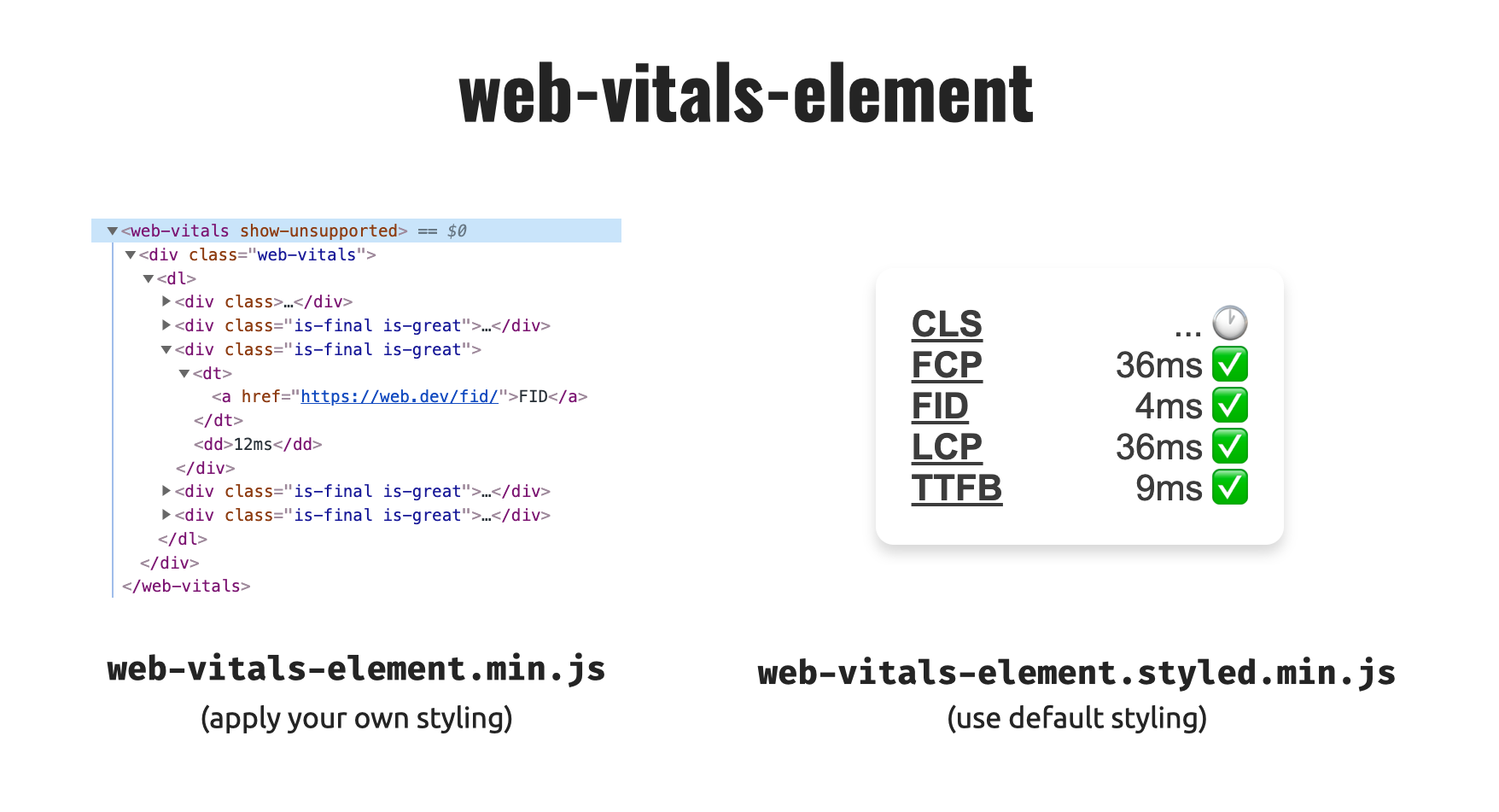web-vitals-element in styled and unstyled version