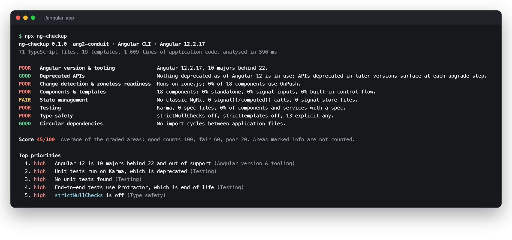 ng-checkup in a terminal