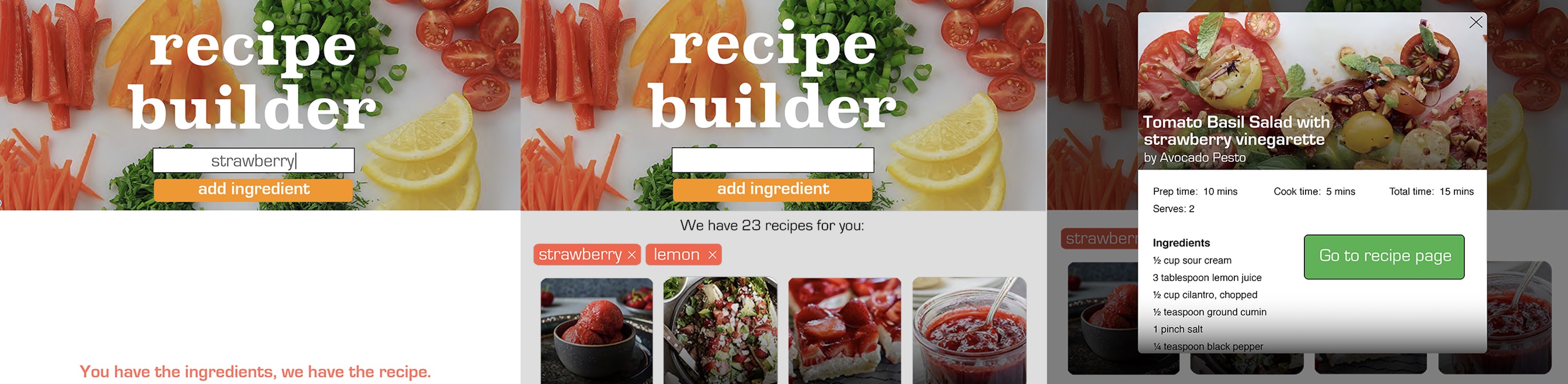 Recipe Builder Site Mock-up