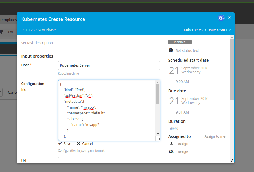 screenshot of Create Resource task