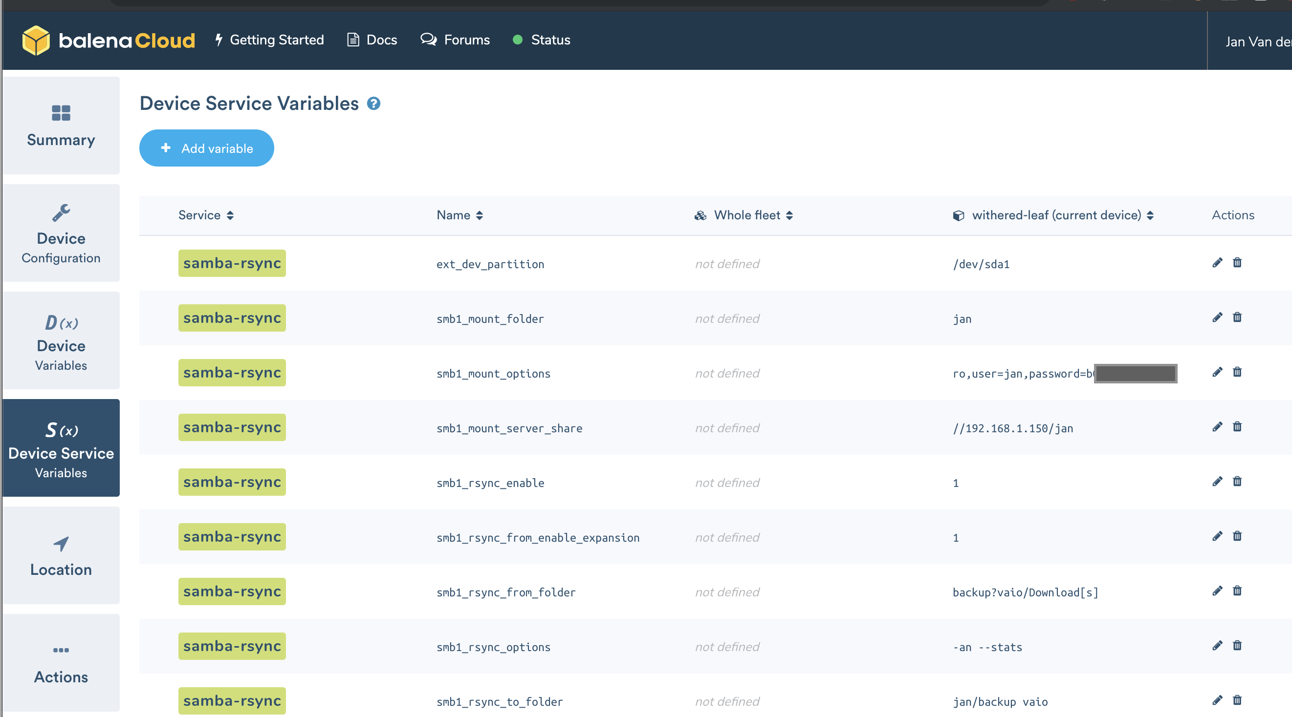 device service variables example