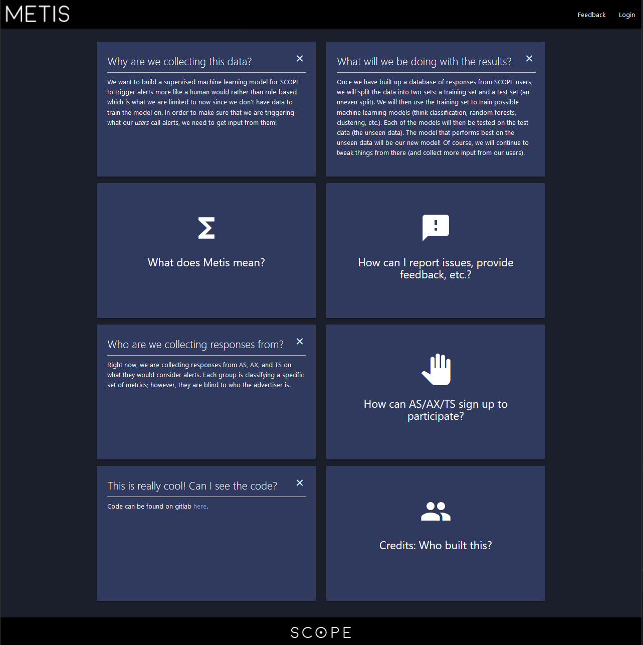 Metis FAQ cards revealed.