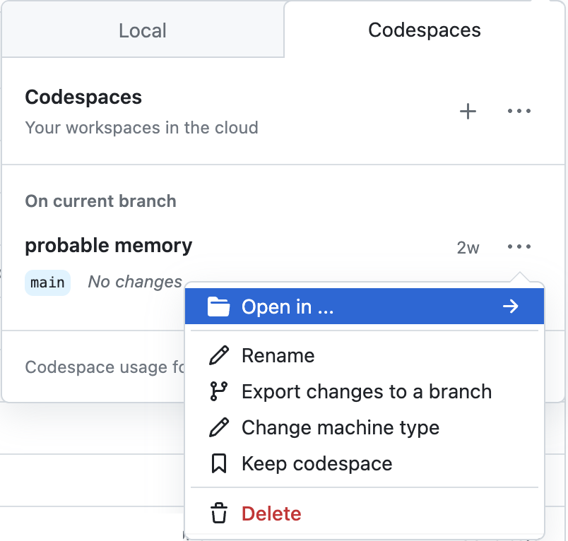 resuming a codespace