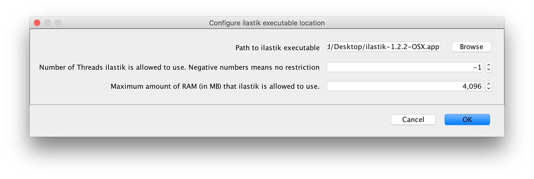 configuration dialog