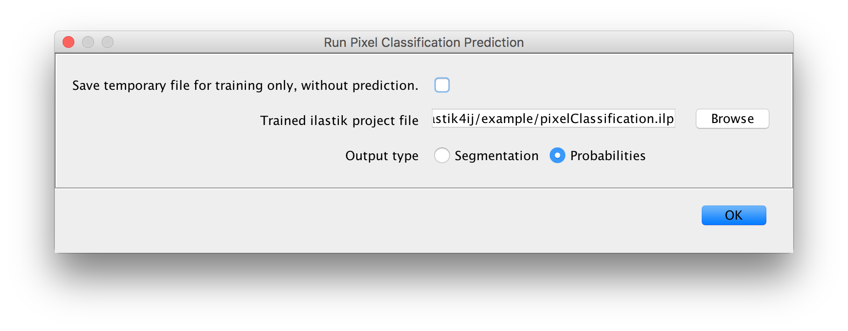 Pixel Classification Dialog