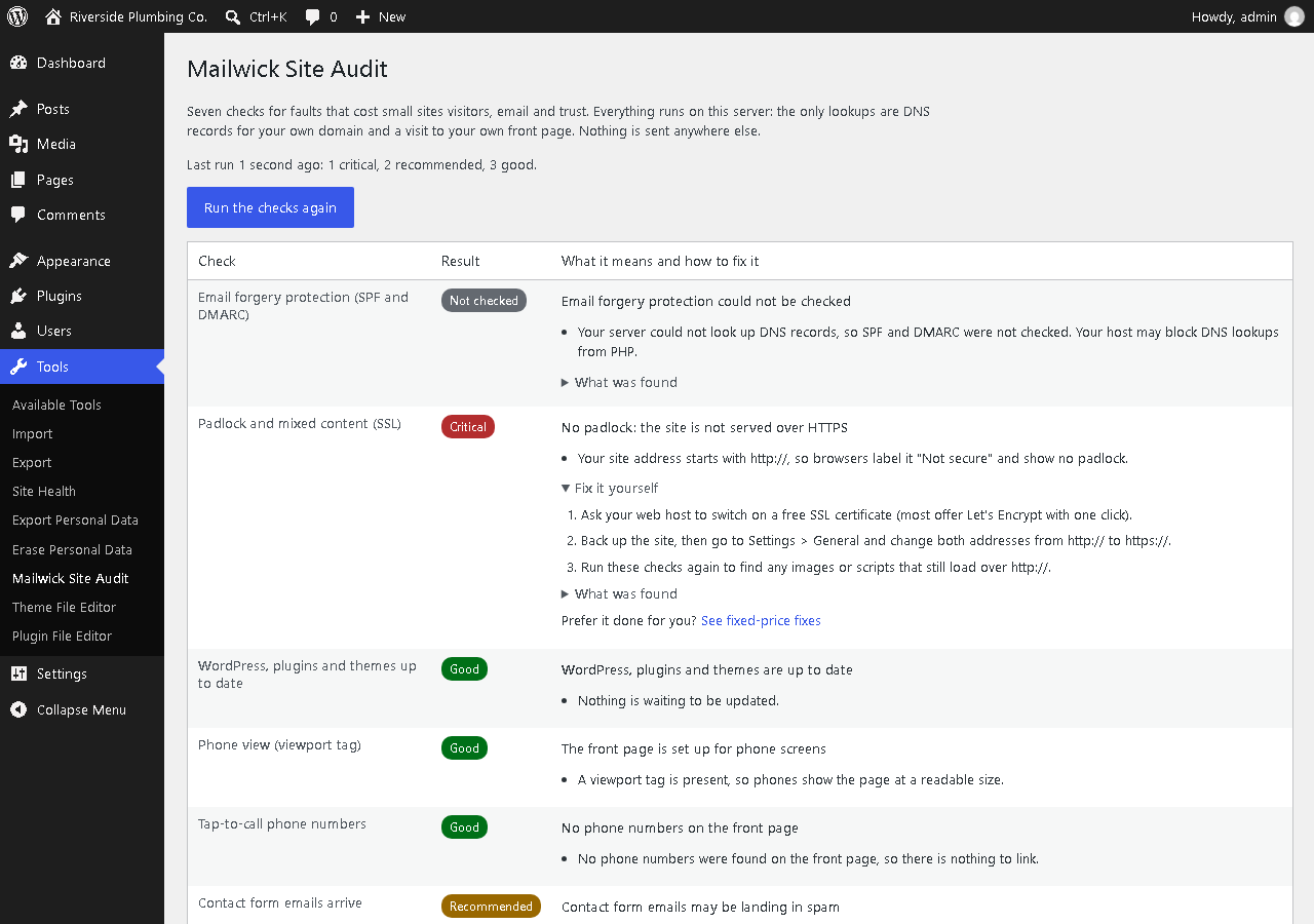 The audit page