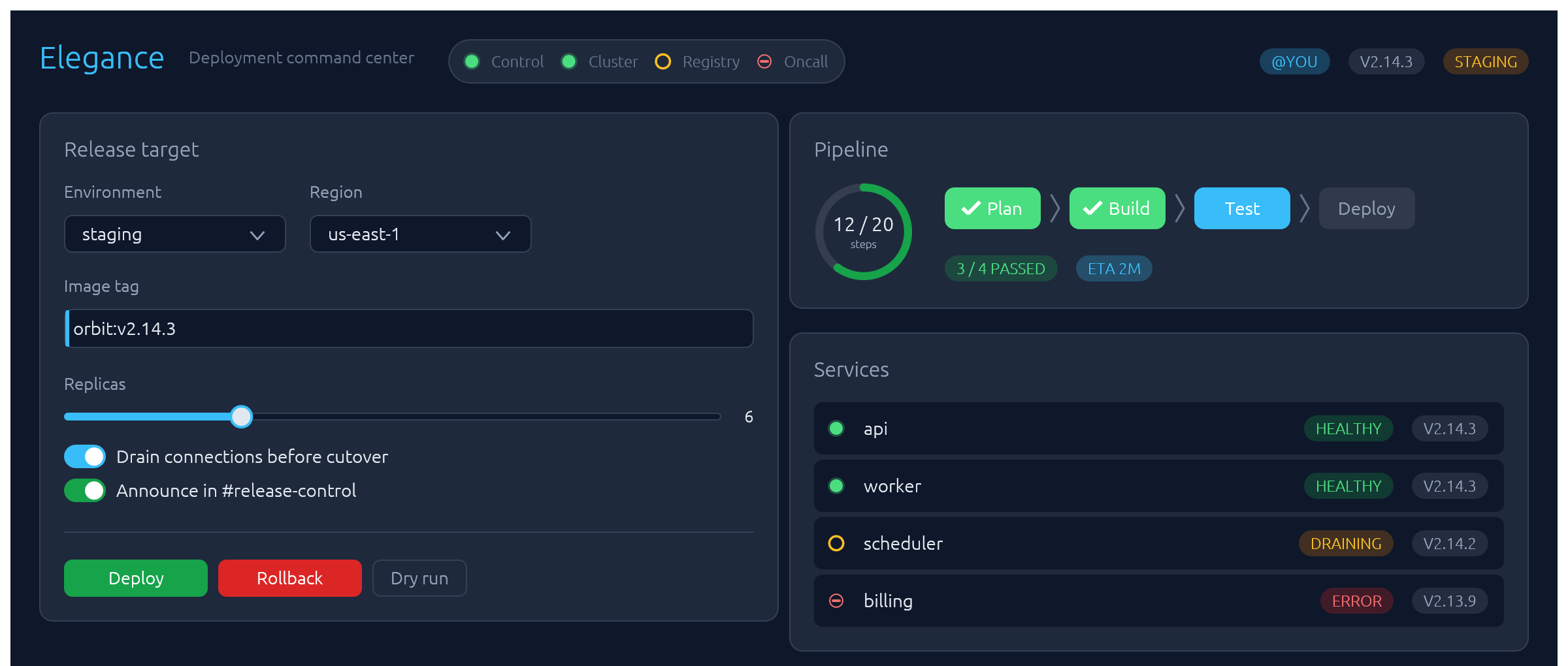 A polished deployment dashboard built with egui-elegance