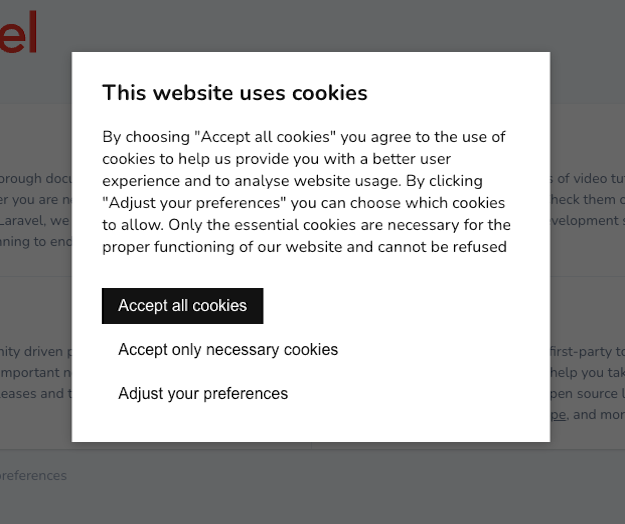 Modal cookie consent