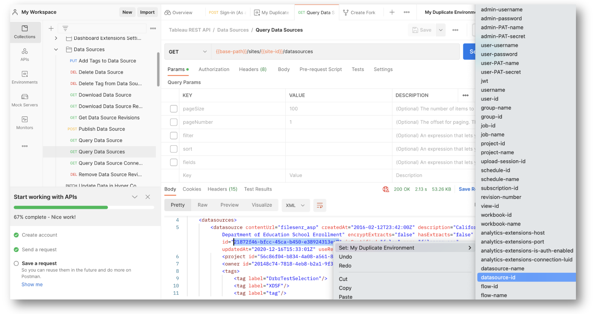 set environment variables from response values