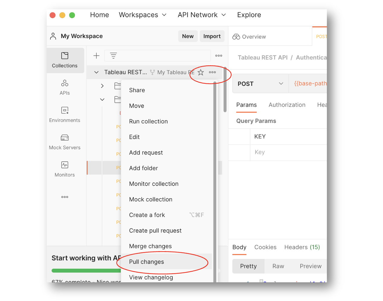 pull changes in postman