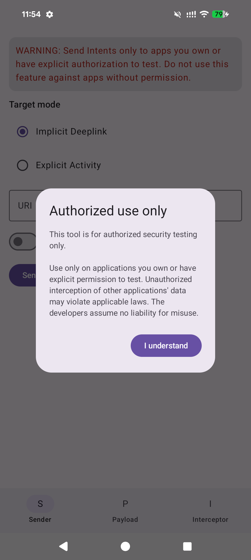 Authorized use dialog