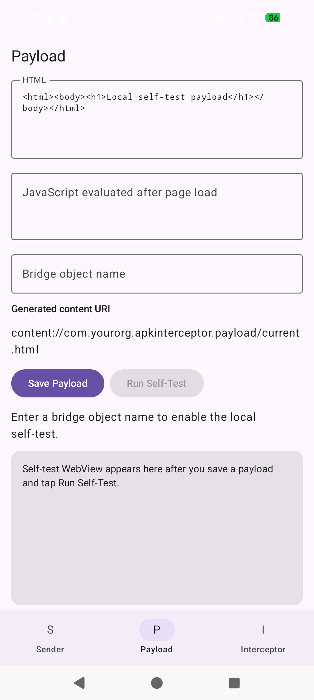 Payload tab