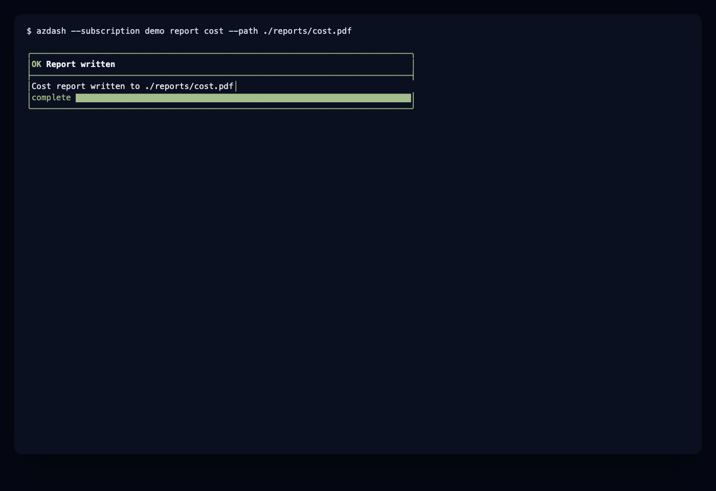 azdash PDF report success