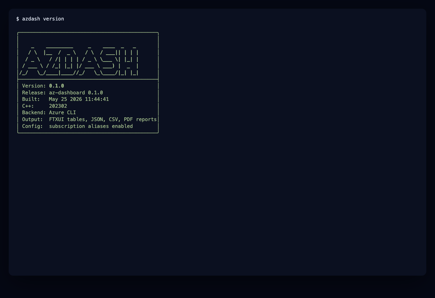azdash version banner