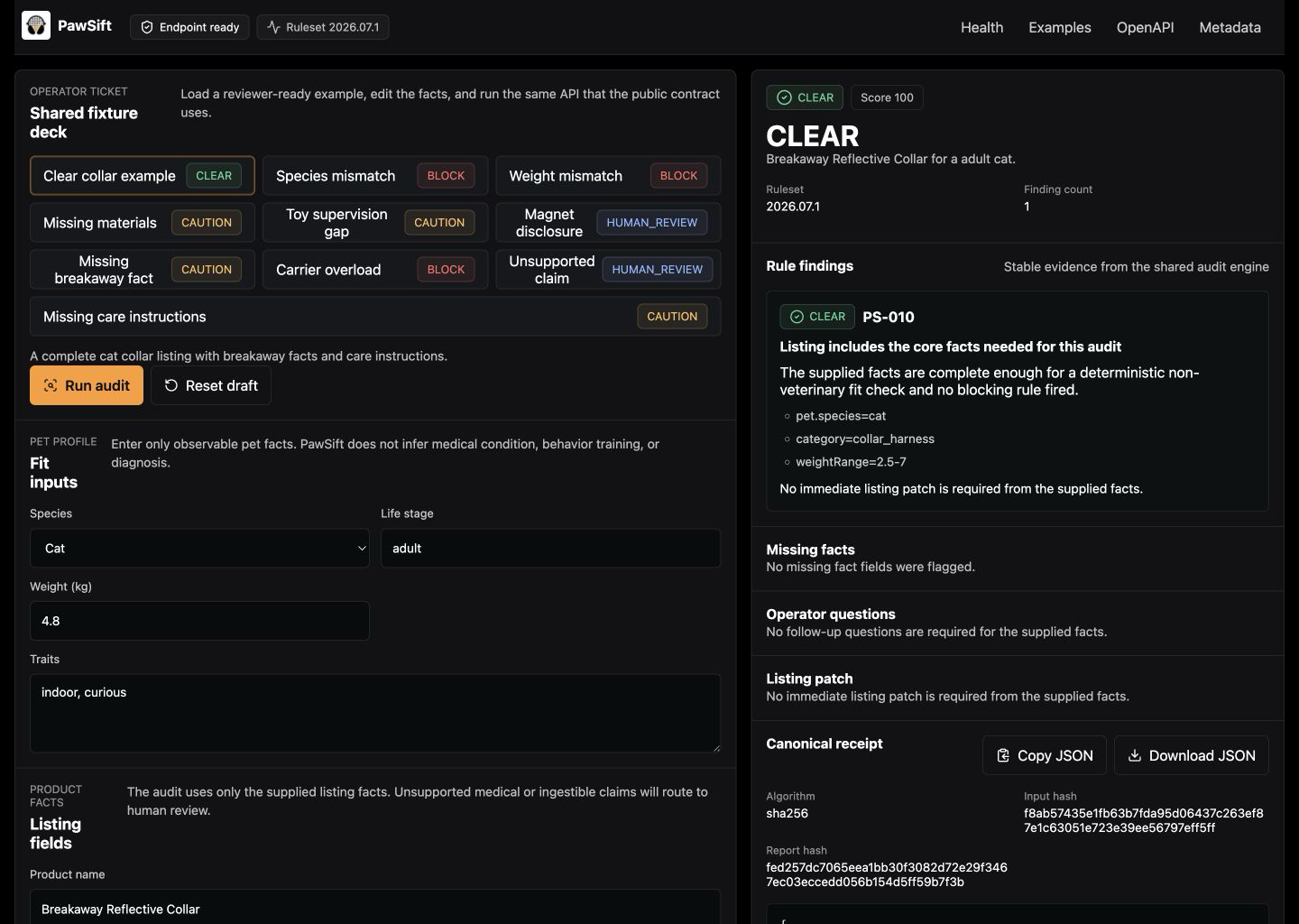 PawSift audit console