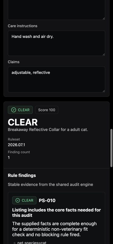 PawSift mobile audit flow