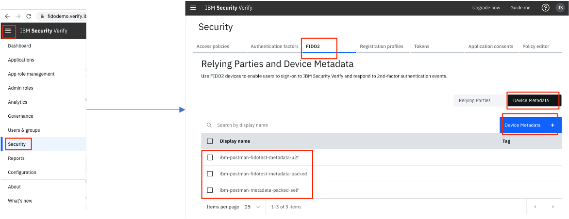 IBM Security Verify FIDO2 Metadata