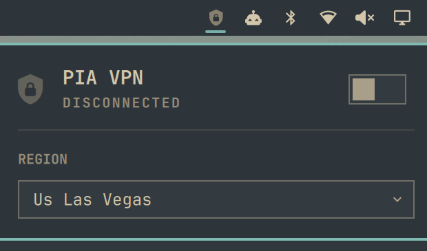 PIA VPN widget popup