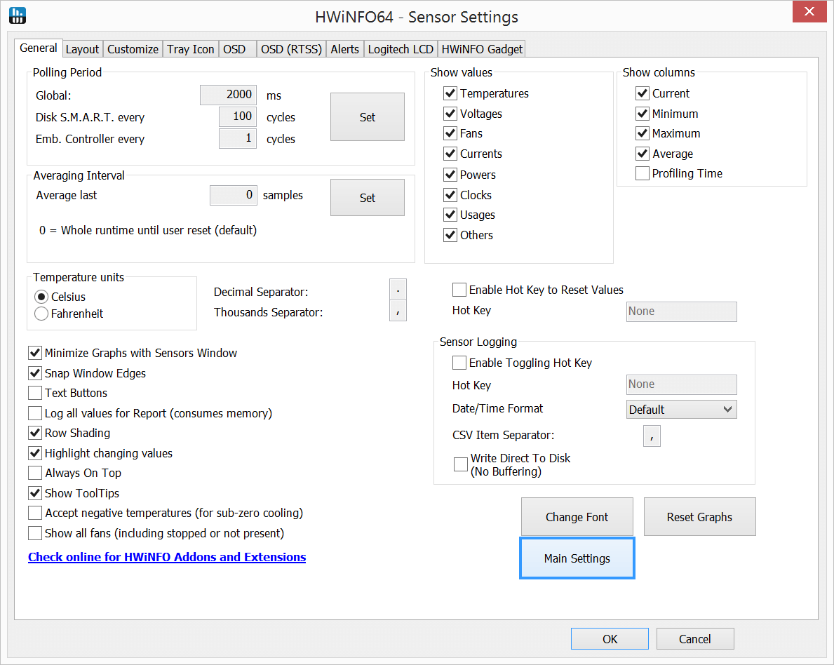 Configuring HWiNFO #3