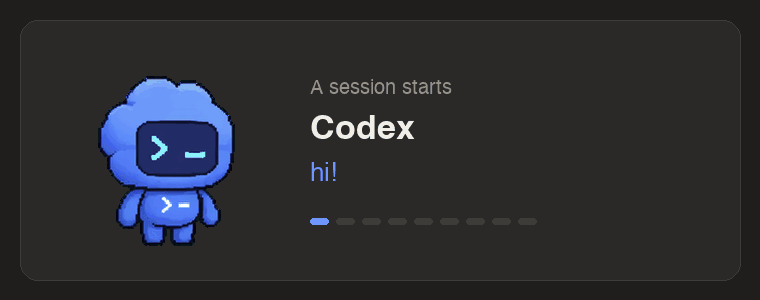 The Codex pet going through its moods above the Claude Code prompt: waving, working, waiting, failed, done, ready for review, idle