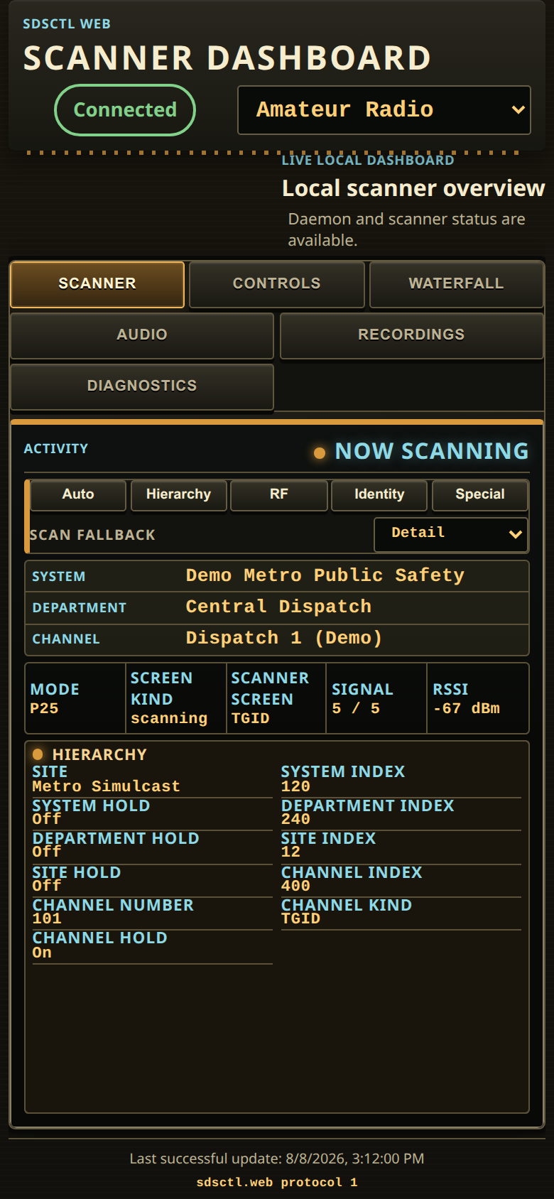 Amateur Radio theme at a 390x844 CSS viewport and DPR2