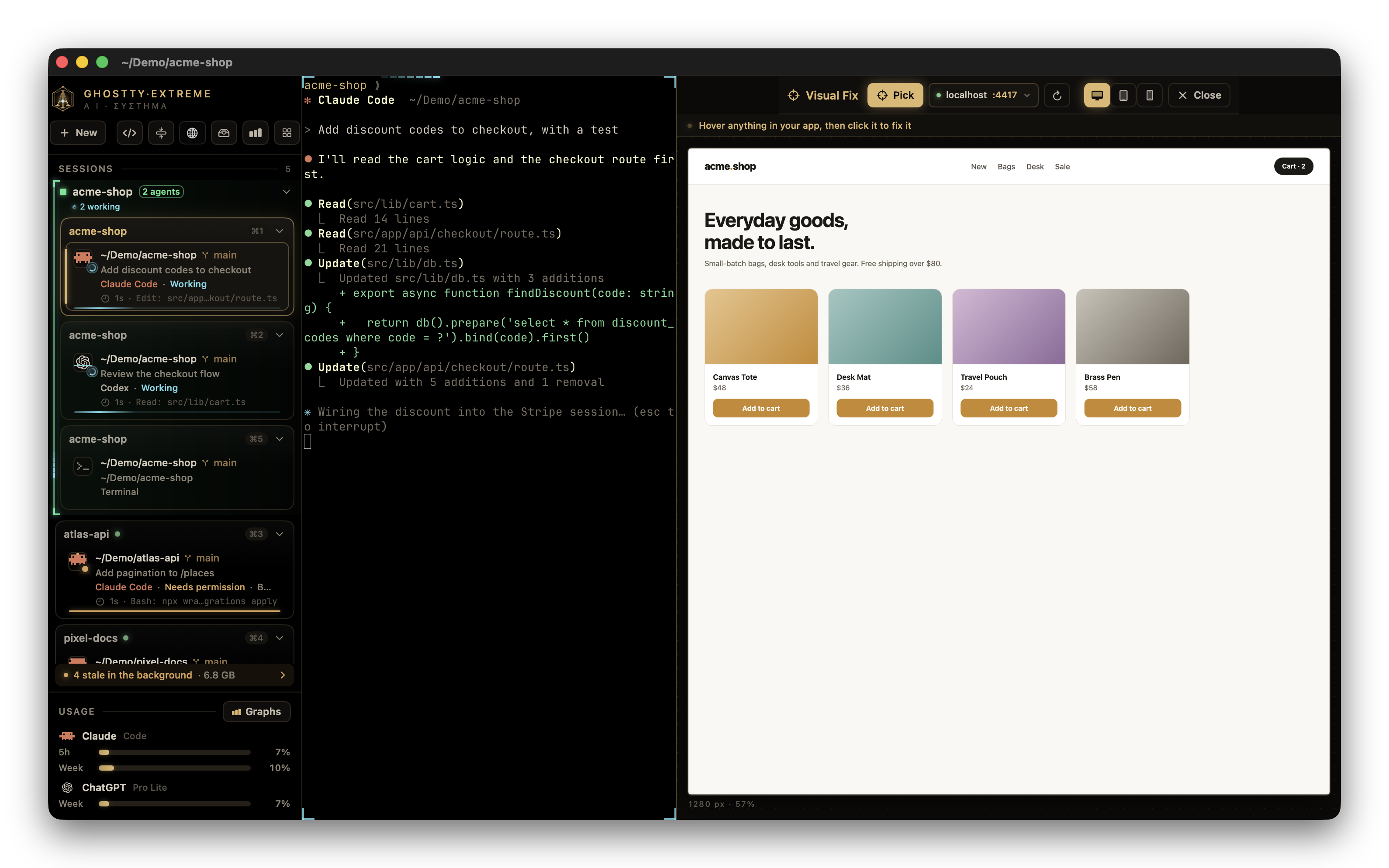 Visual Fix: your running app beside the terminal, ready to pick an element