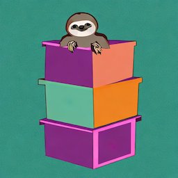 Sloth lazily moving from box to box