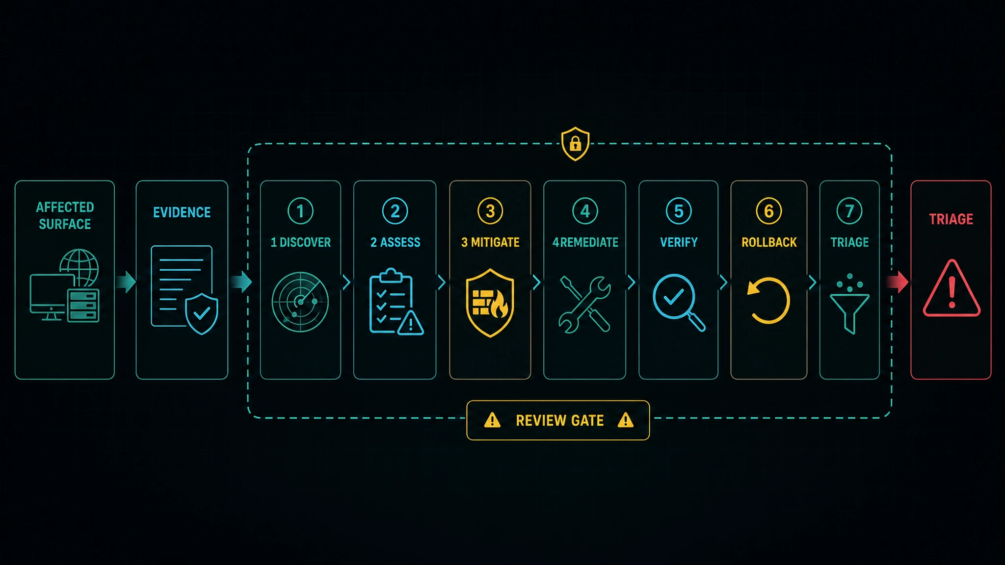 Seven-phase CVE remediation plan inside a review gate