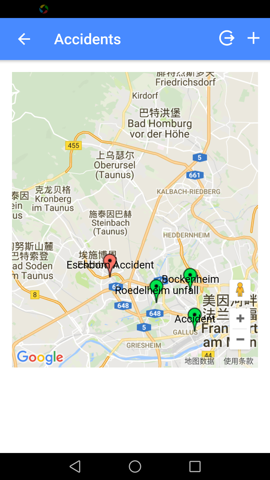 click marker on map to view accident in details