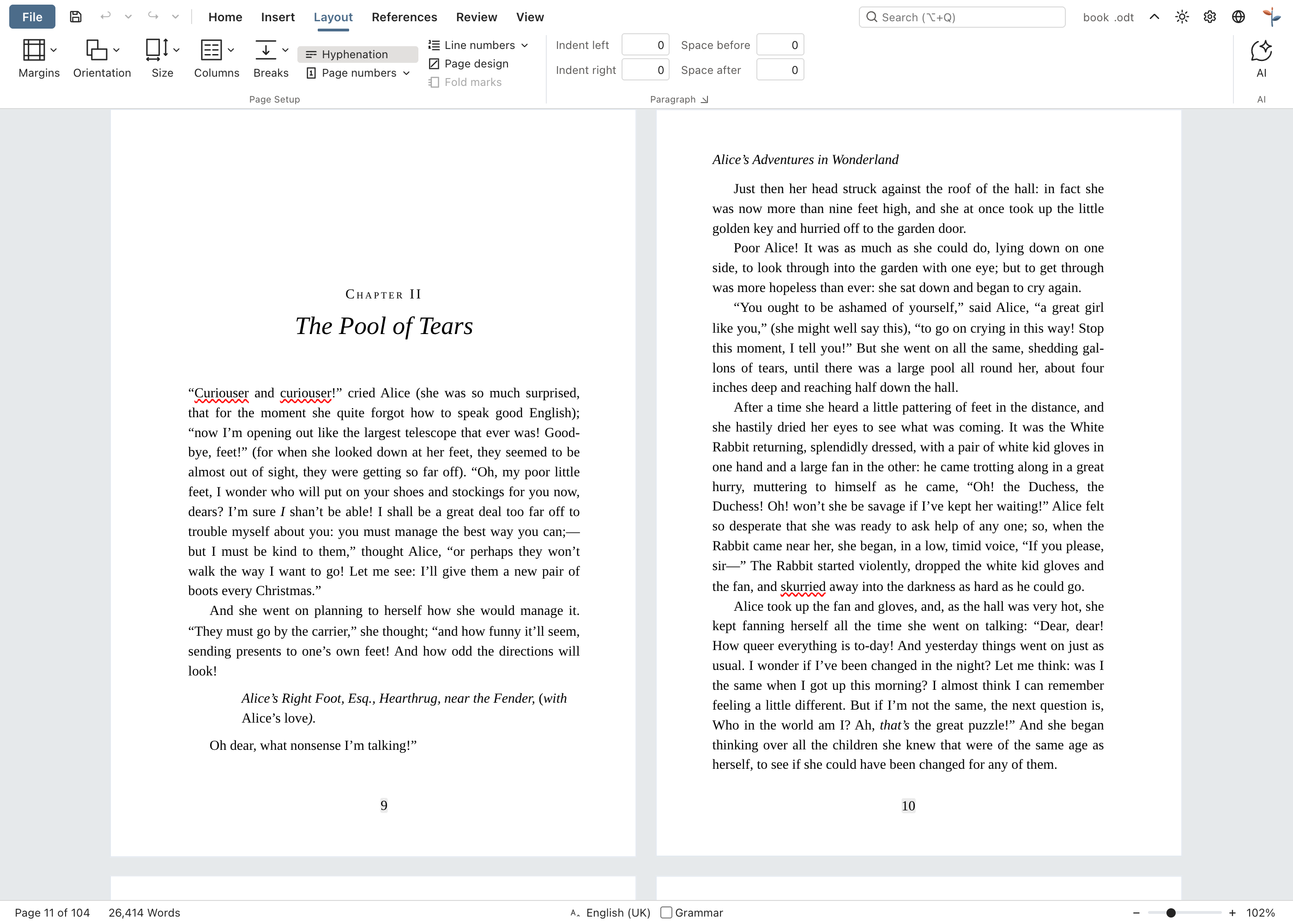 A book on facing pages