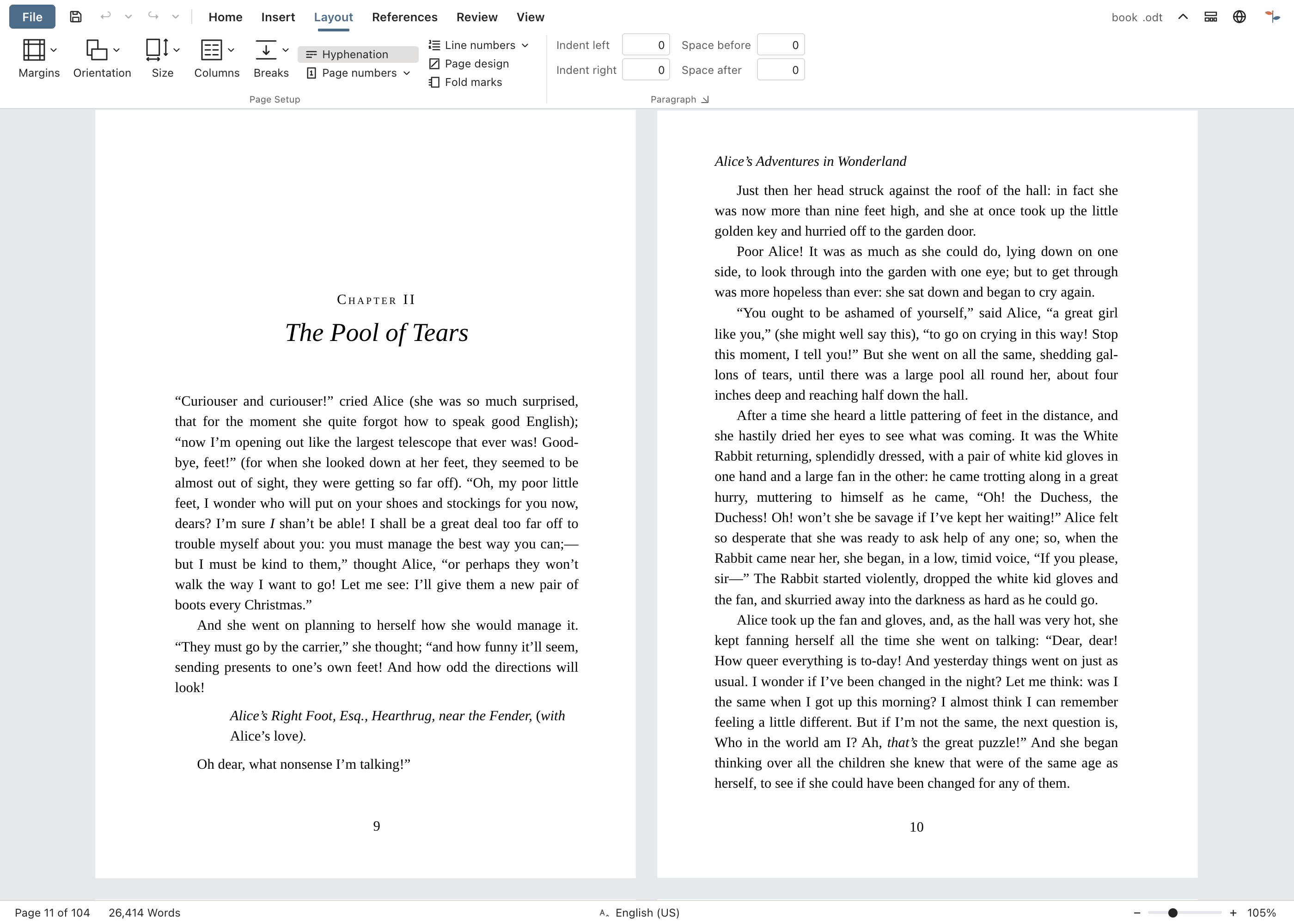 A book on facing pages