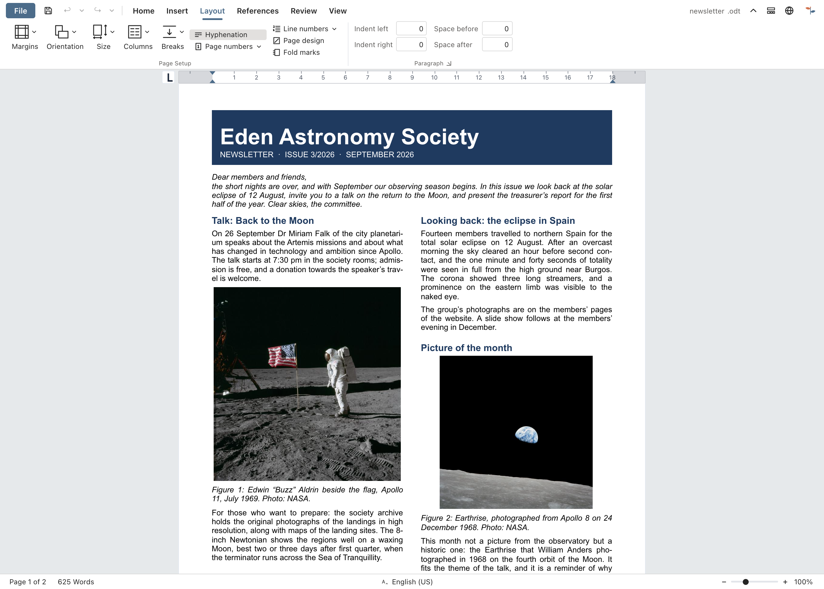 A newsletter in two columns