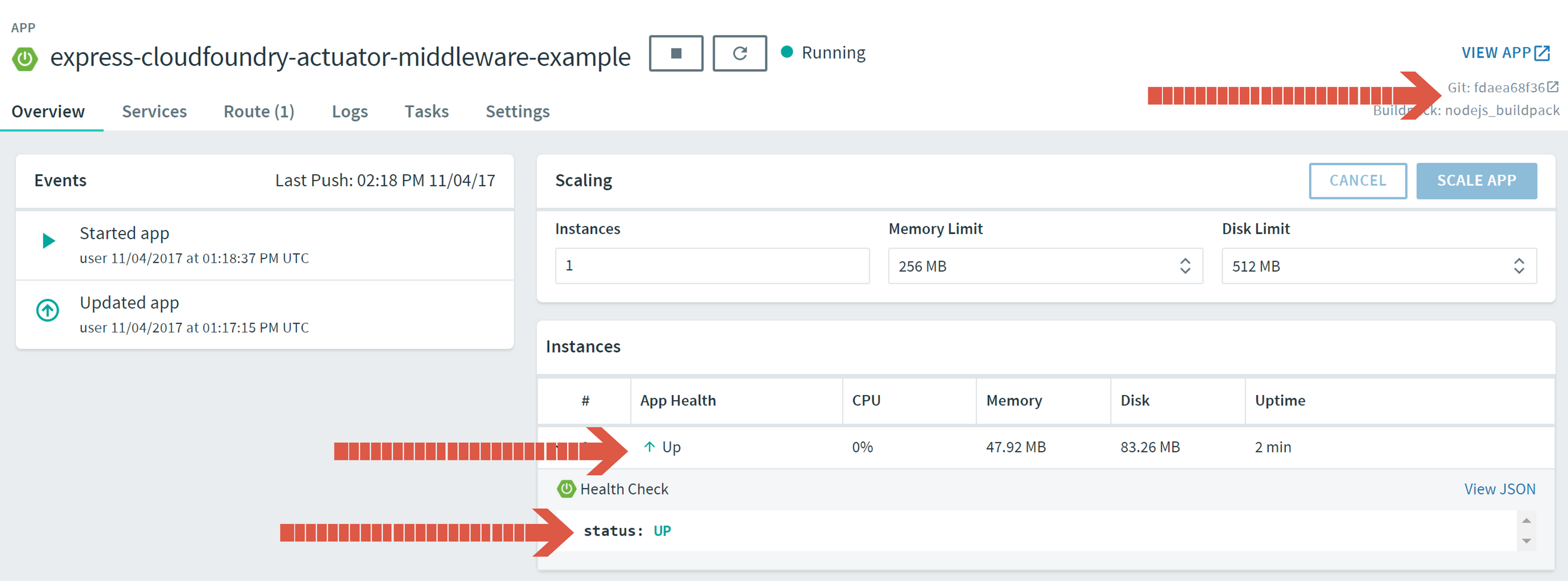Cloud Foundry App overview with Health Check