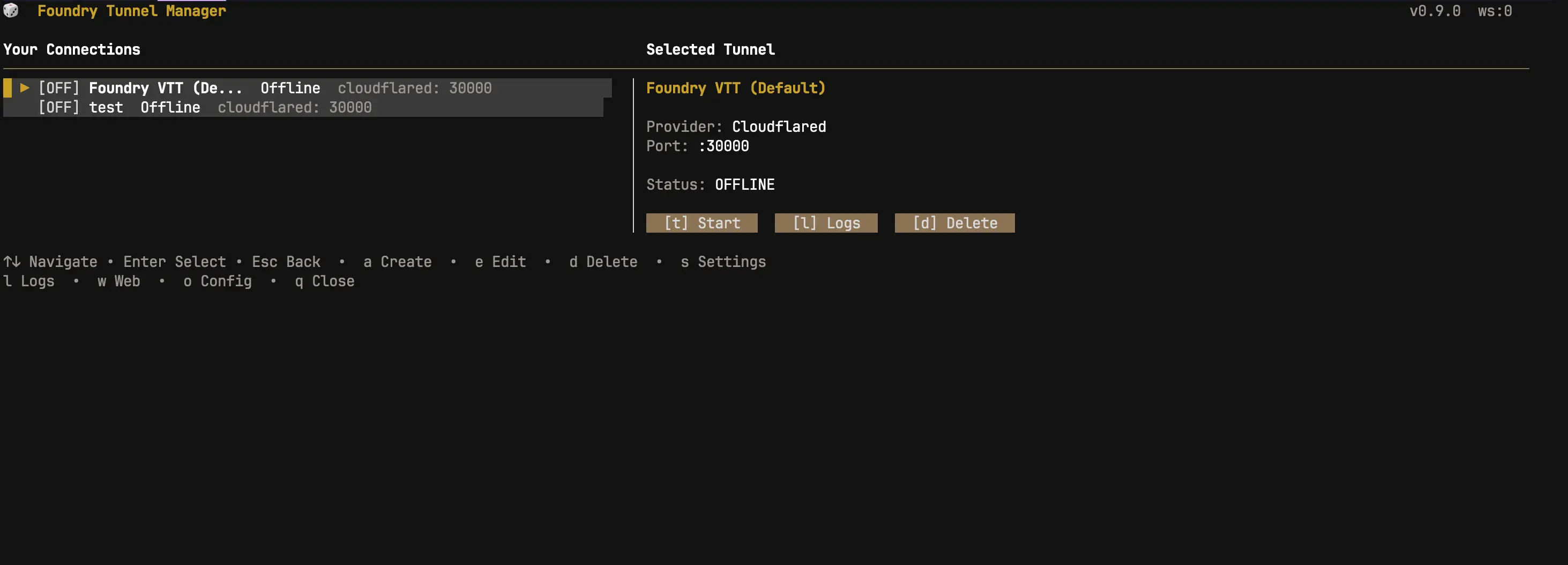 Terminal interface showing tunnel status