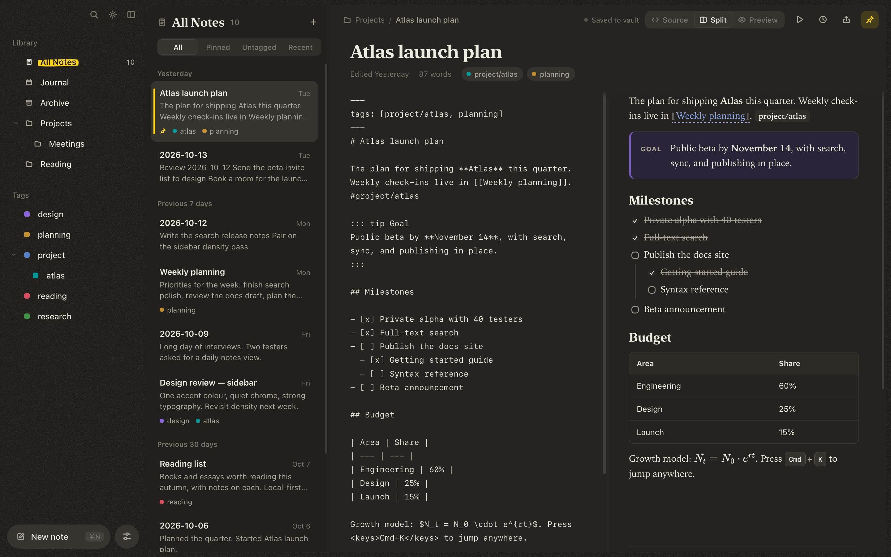 Tagdown Editor, dark theme
