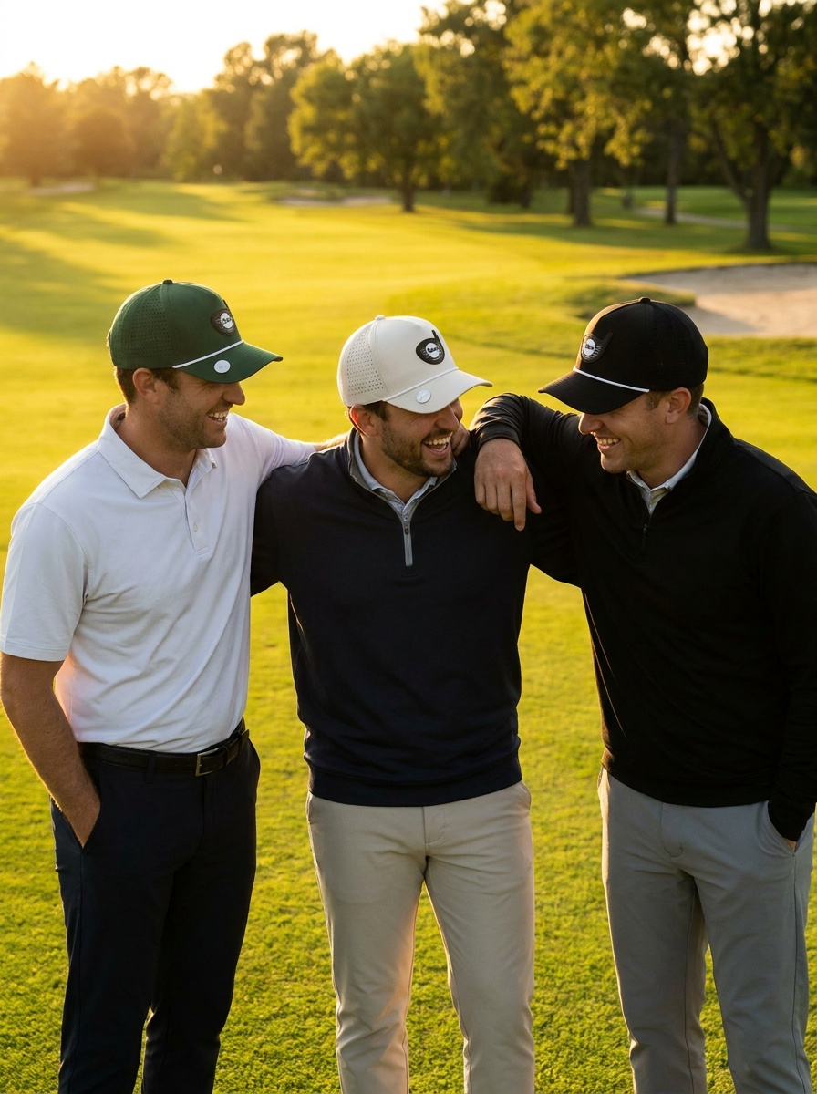 Venner med Slicer-caps på golfbanen