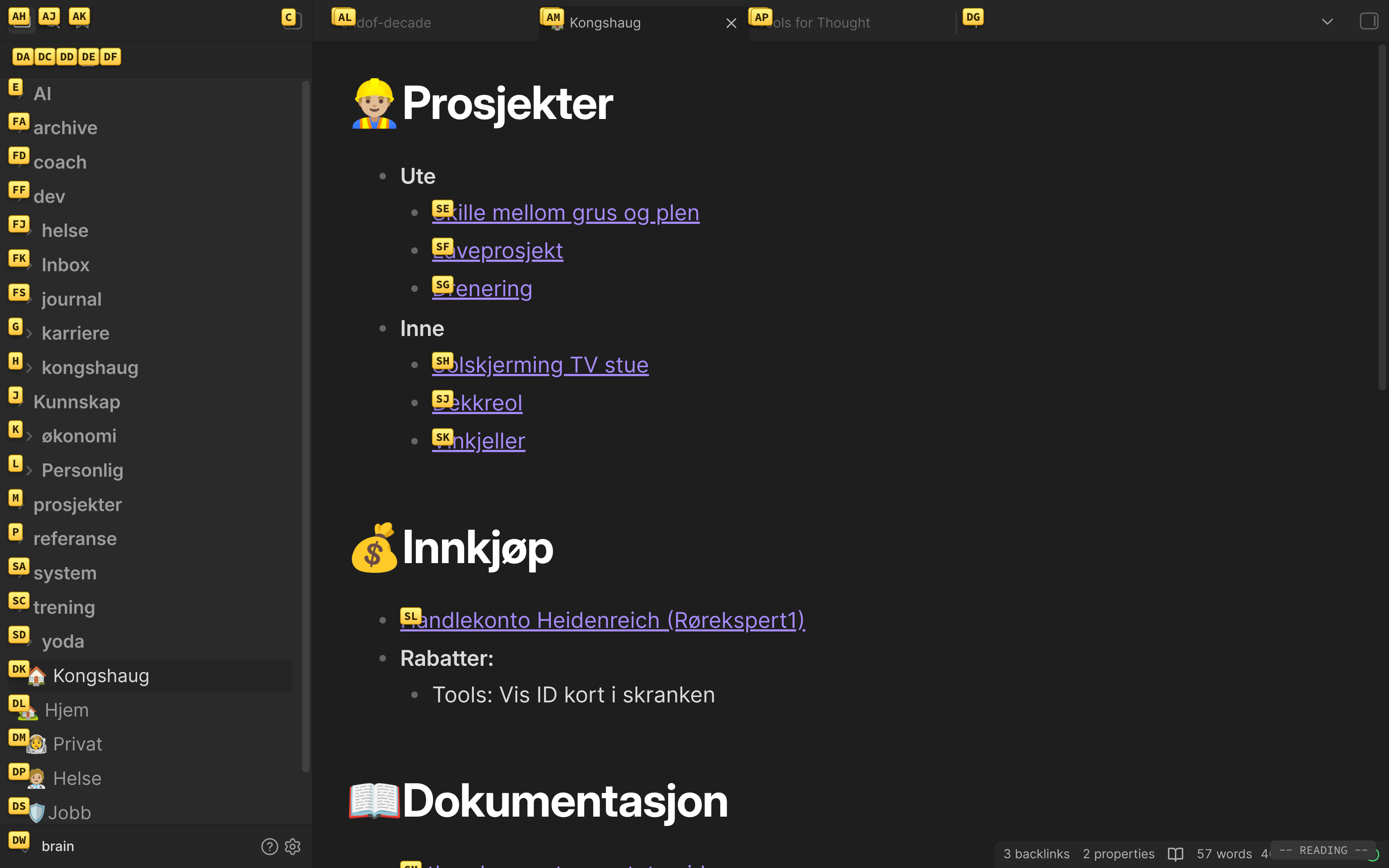 Click hints shown over links, tabs, and the file tree after pressing f