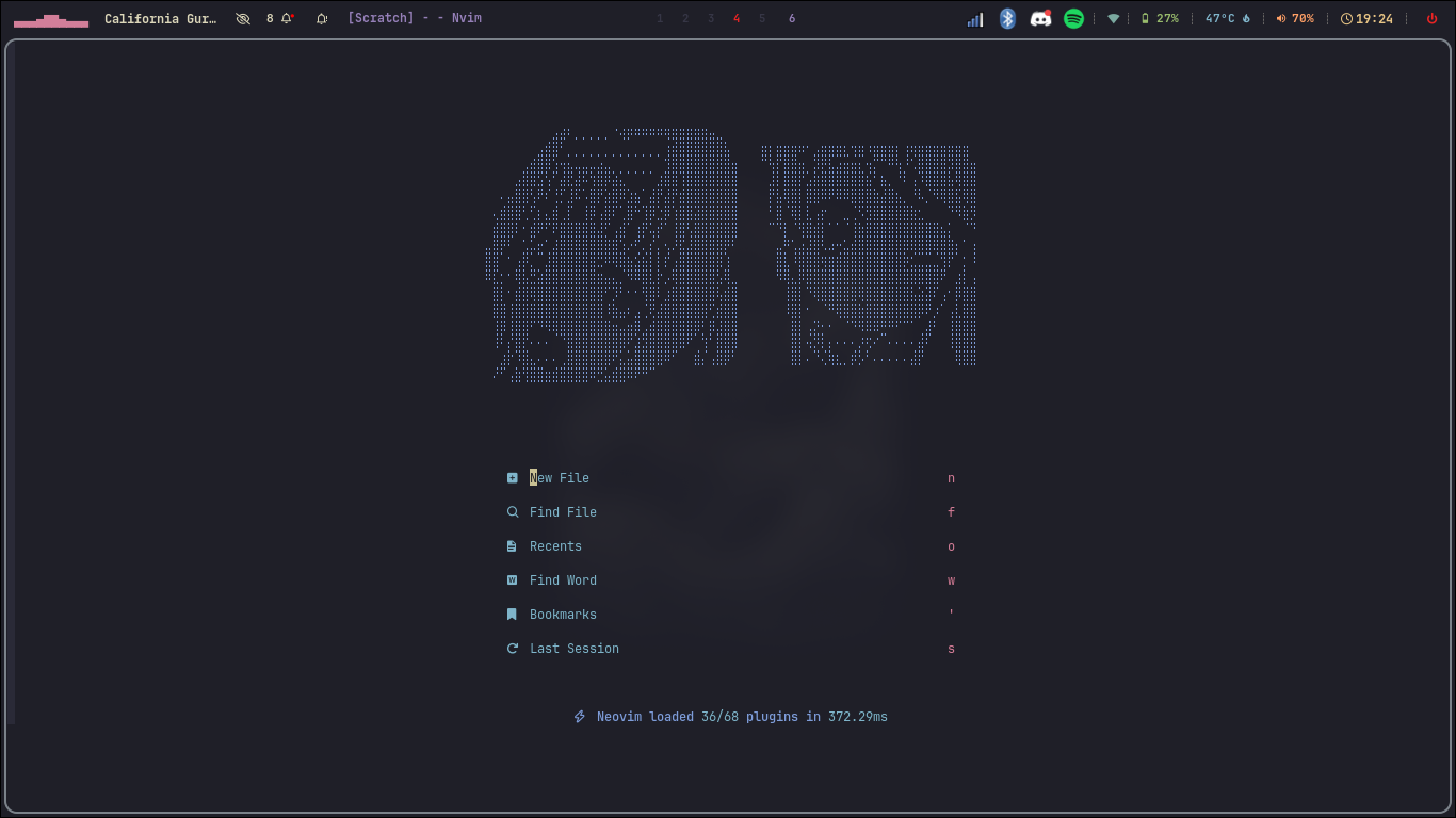 Neovim dashboard screenshot